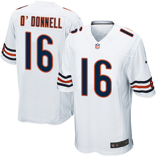 Men's Game Pat O'Donnell Nike Jersey White Road - #16 NFL Chicago Bears